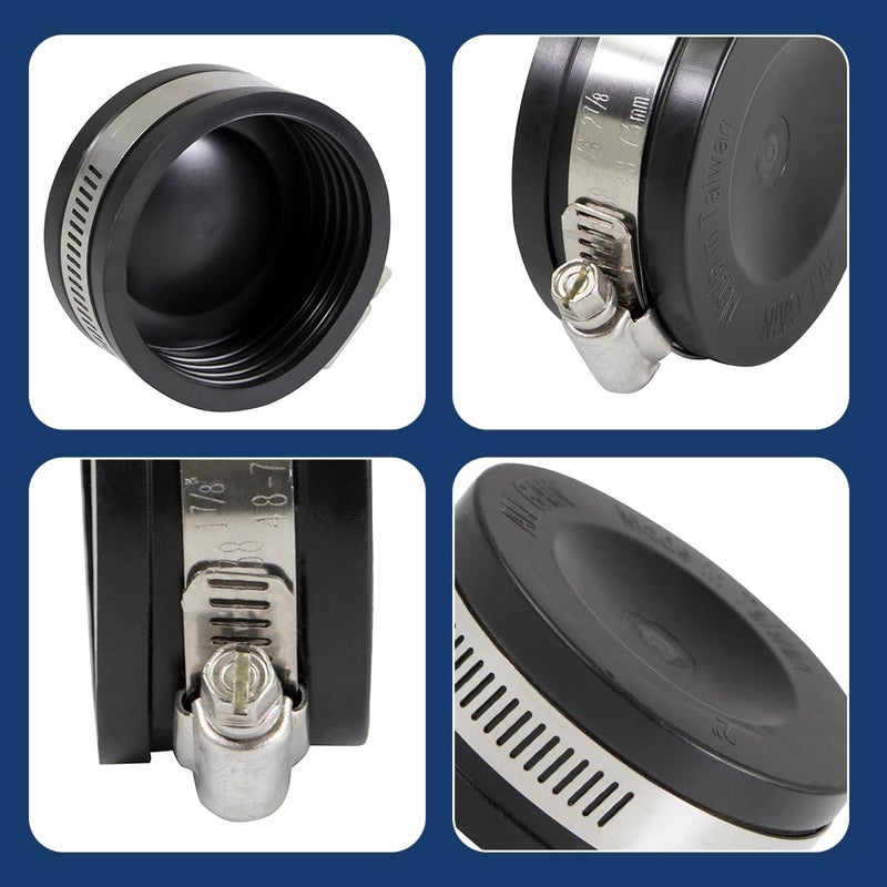 Supply Giant 3942 Flexible PVC Pipe Cap with Stainless Steel Clamps, 2.4" Inner diameter for 2" Nominal Pipe, Black - Image 5